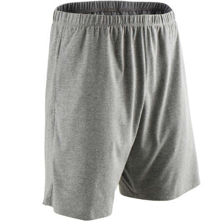 Short Fitness homme coton droit avec poche clés - 100 gris court