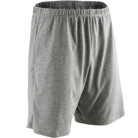 Shorts kurz gerade 100 Fitness Baumwolle mit Schlüsseltasche Herren grau 
