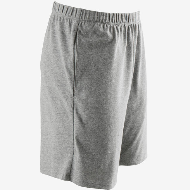 Men's Short StraightCut Cotton Fitness Shorts 100 With Key Pocket Grey