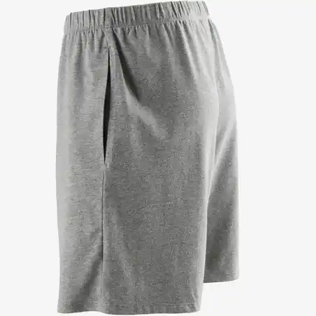 Men's Short Straight-Cut Cotton Fitness Shorts 100 With Key Pocket - Grey