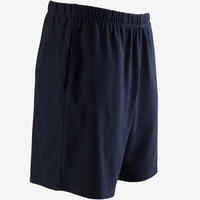 Men's Short Straight-Cut Cotton Fitness Shorts 100 With Key Pocket - Blue