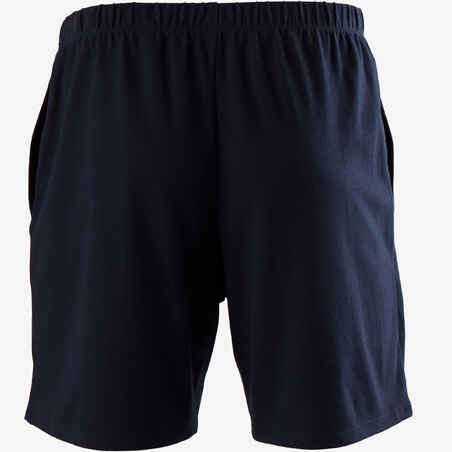 Men's Short Straight-Cut Cotton Fitness Shorts 100 With Key Pocket - Blue