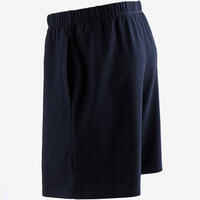 Men's Short Straight-Cut Cotton Fitness Shorts 100 With Key Pocket - Blue