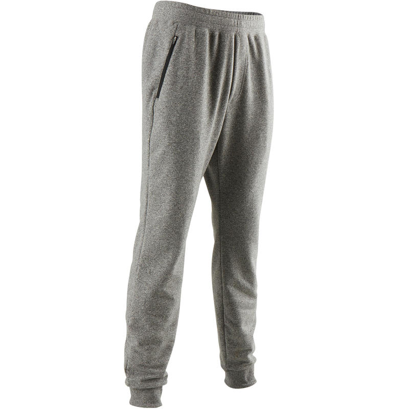 Pantalon 500 ajusté glissière pilates et gym douce homme gris clair Pantalon 500 ajusté glissière pilates et gym douce homme gris clair