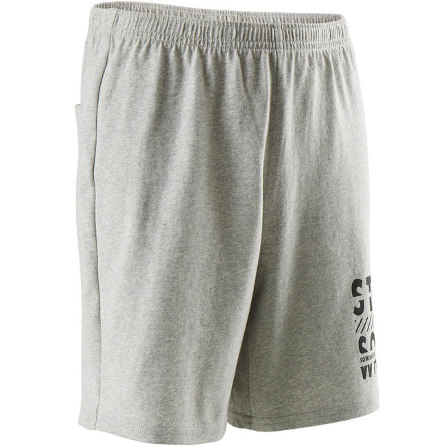 Boys' Gym Shorts 100 Heathered Dark Grey/Print