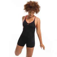 Women's Aquafitness One-Piece Shorty Swimsuit Lou - Black Orange