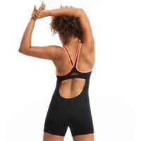 Women's Aquafitness One-Piece Shorty Swimsuit Lou - Black Orange