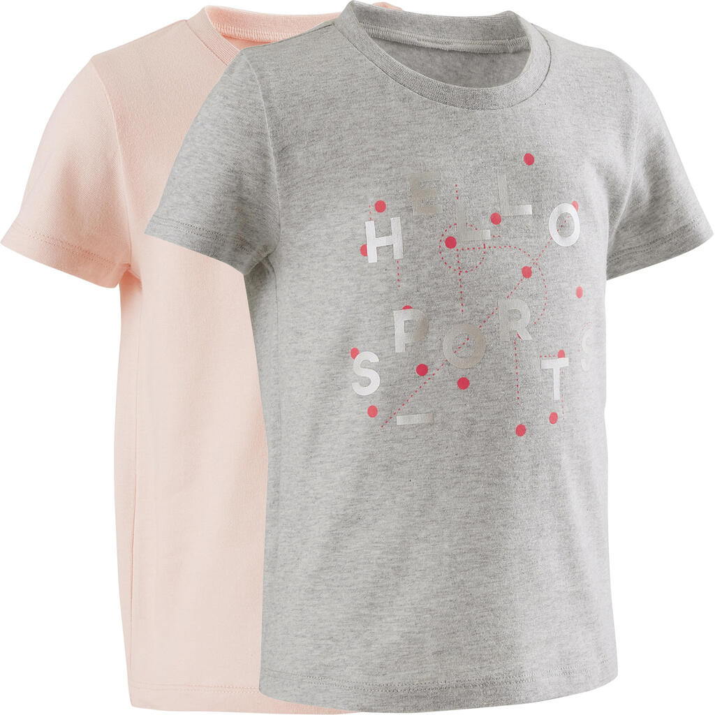 100 Short-Sleeved Baby Gym T-Shirt Twin-Pack - Grey/Pink