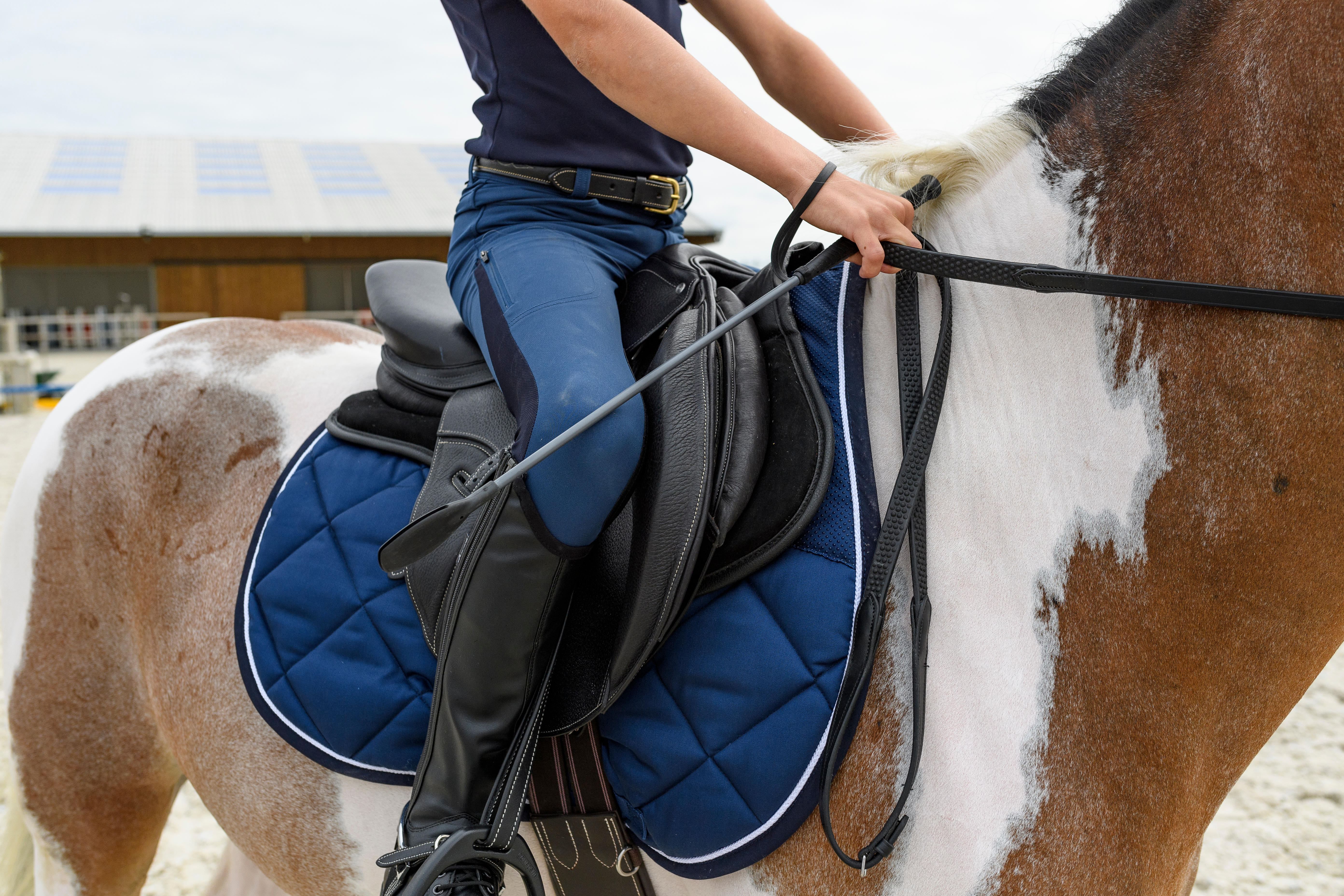 500 Children's Horseback Riding Mesh Jodhpurs - Turquoise/Navy - FOUGANZA