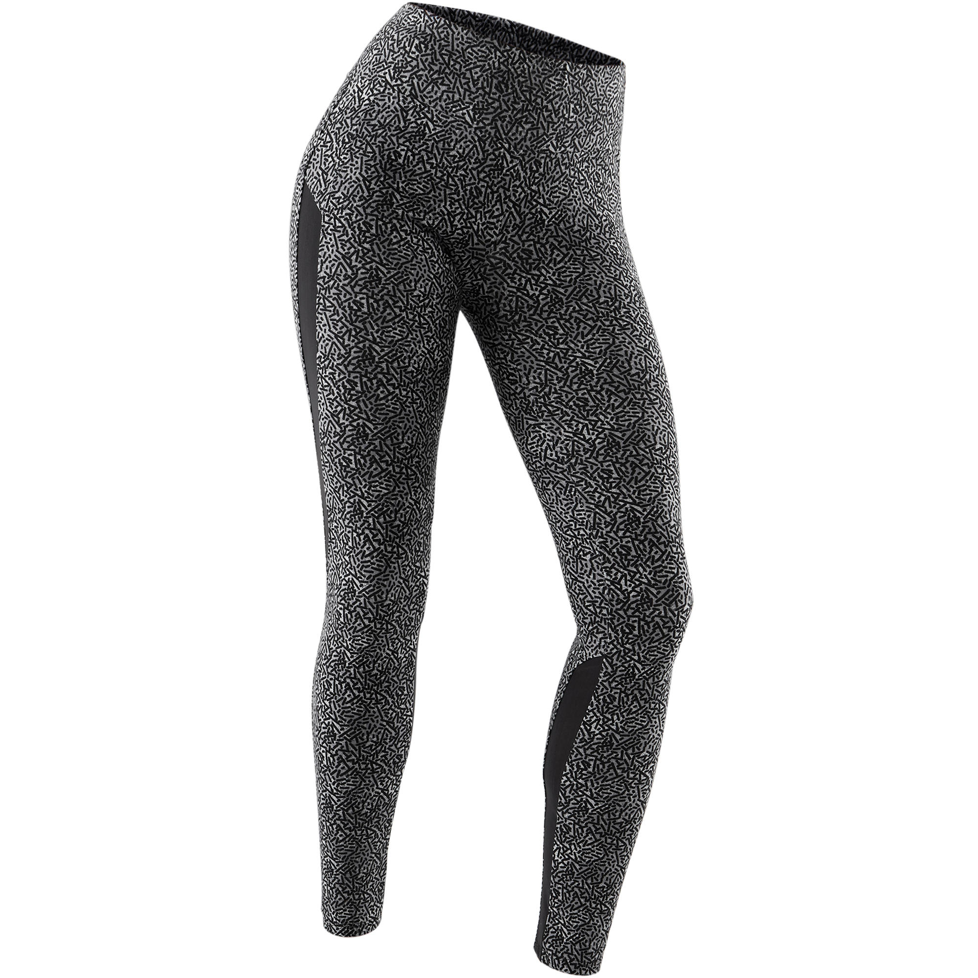 Domyos Legging 520 Pilates En Lichte Gym Dames Zwart Grijs Print domyos kopen in de aanbieding