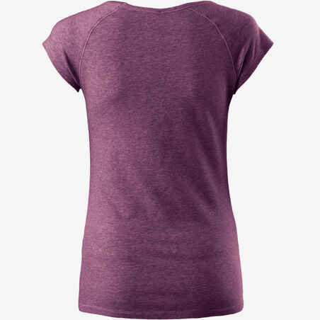 500 Women's Slim-Fit Pilates & Gentle Gym T-Shirt - Mottled Dark Pink