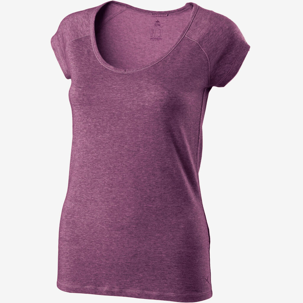 T-Shirt 500 Slim Gym & Pilates Damen beige meliert