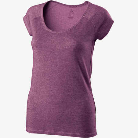 500 Women's Slim-Fit Pilates & Gentle Gym T-Shirt - Mottled Dark Pink