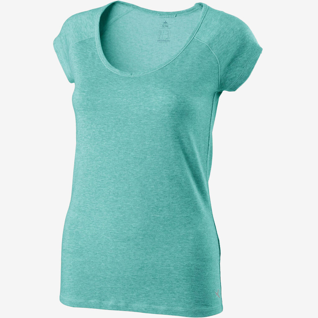 T-Shirt 500 Slim Gym & Pilates Damen beige meliert