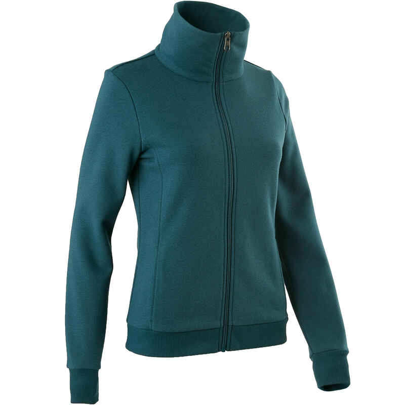 500 Women's High-Neck Pilates & Gentle Gym Jacket - Petrol Blue