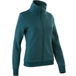 Veste 500 col montant Pilates Gym douce femme bleu pétrole