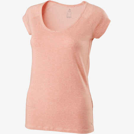 Women's Slim-Fit Gentle Gym & Pilates T-Shirt 500 - Pink