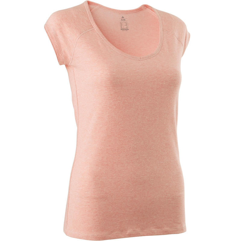 Playera 500 slim pilates y gimnasia suave mujer rosa claro jaspeado Playera 500 slim pilates y gimnasia suave mujer rosa claro jaspeado