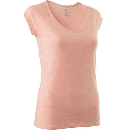 Women's Slim-Fit Gentle Gym & Pilates T-Shirt 500 - Pink