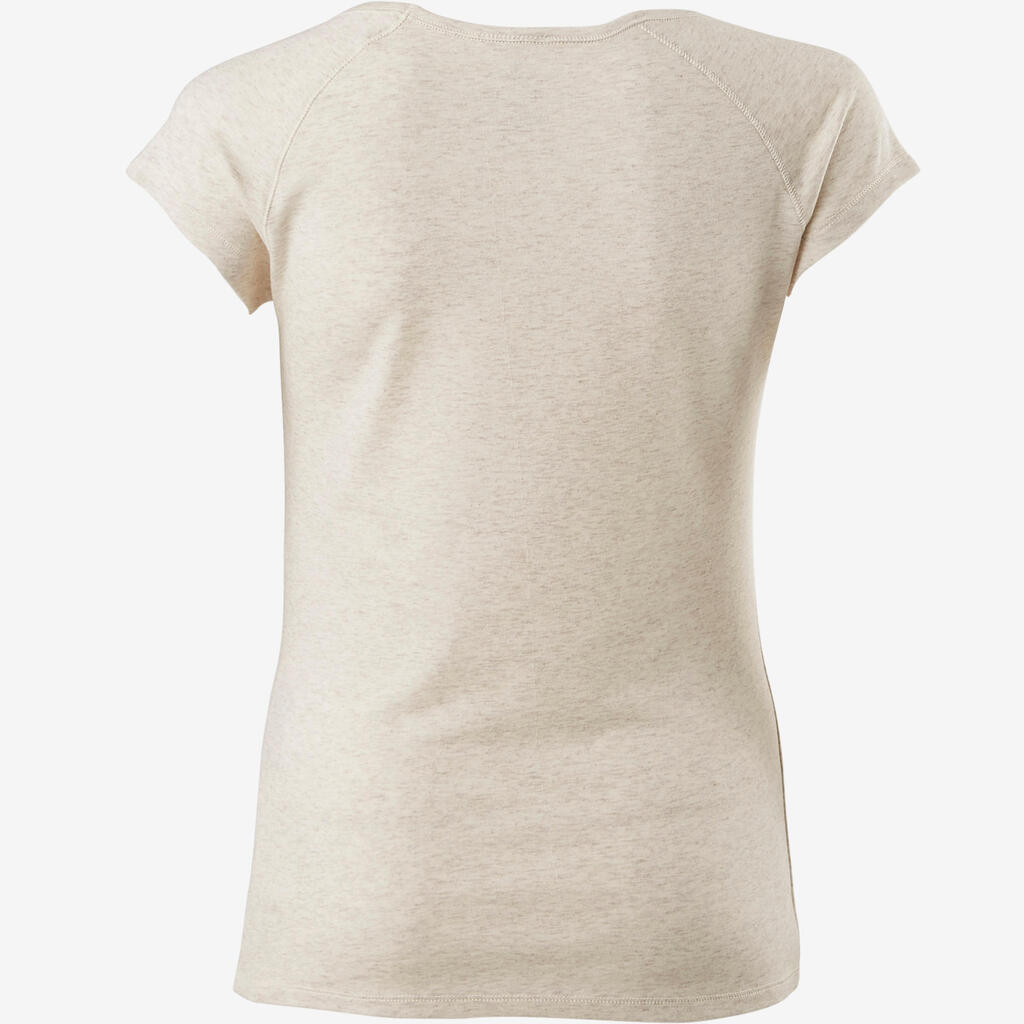 T-Shirt 500 Slim Gym & Pilates Damen beige meliert