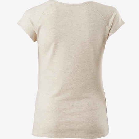 500 Women's Slim-Fit Pilates & Gentle Gym T-Shirt - Mottled Beige