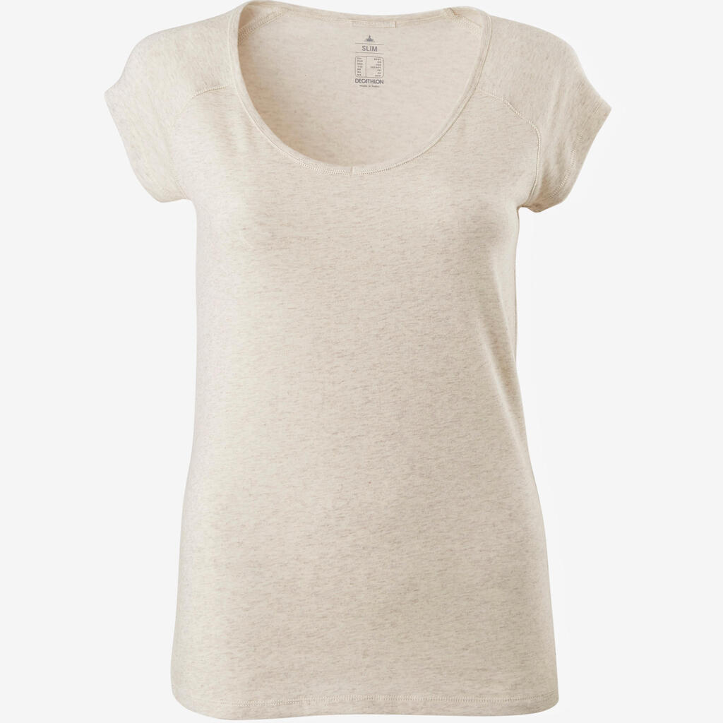 T-Shirt 500 Slim Gym & Pilates Damen beige meliert
