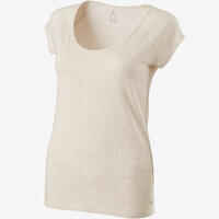 500 Women's Slim-Fit Pilates & Gentle Gym T-Shirt - Mottled Beige