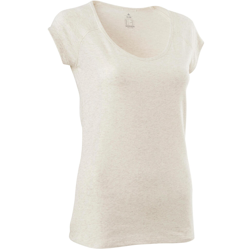 T-Shirt 500 Slim Gym & Pilates Damen beige meliert