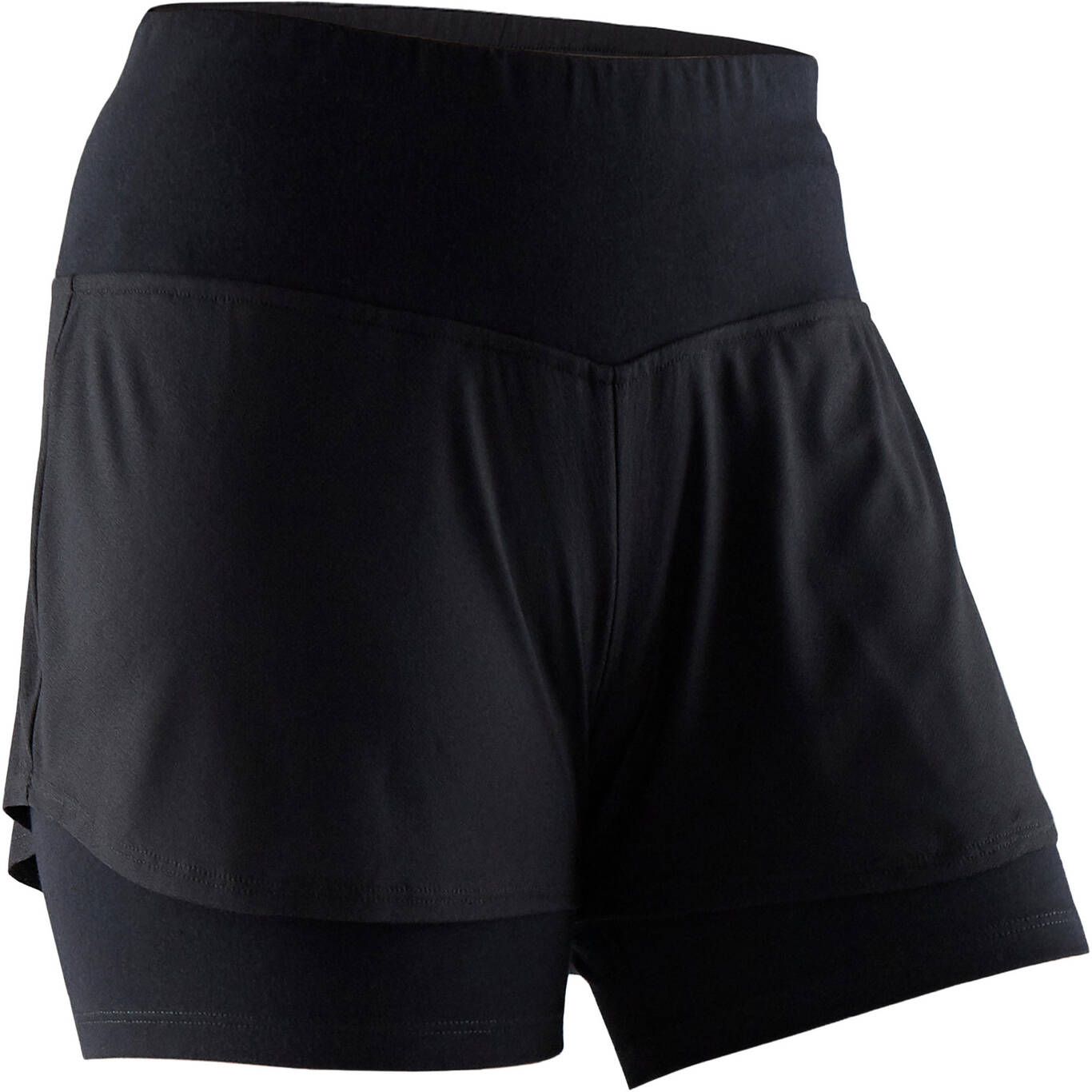 Women's Fitness 2-in-1 Cotton Shorts and Undershorts - Black