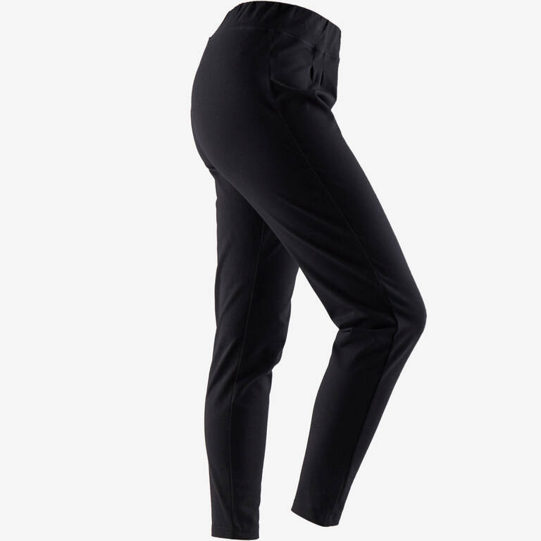 Women's Straight-Cut Cotton-Rich Jogging Fitness Bottoms 100