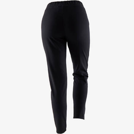 Women's Straight-Cut Cotton-Rich Jogging Fitness Bottoms 100 - Black -  Decathlon