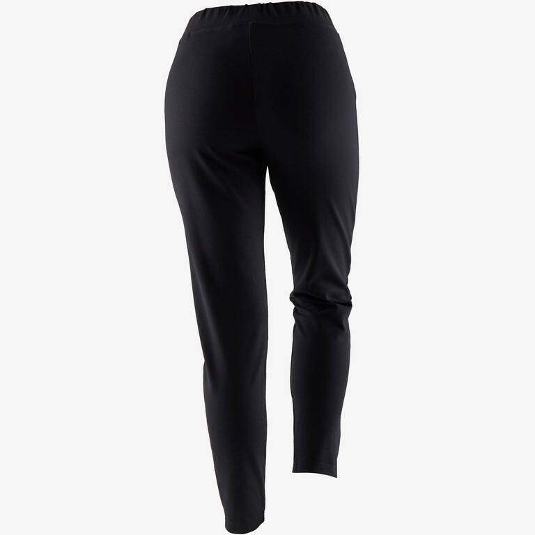 Women's Straight-Cut Cotton-Rich Jogging Fitness Bottoms 100 - Black