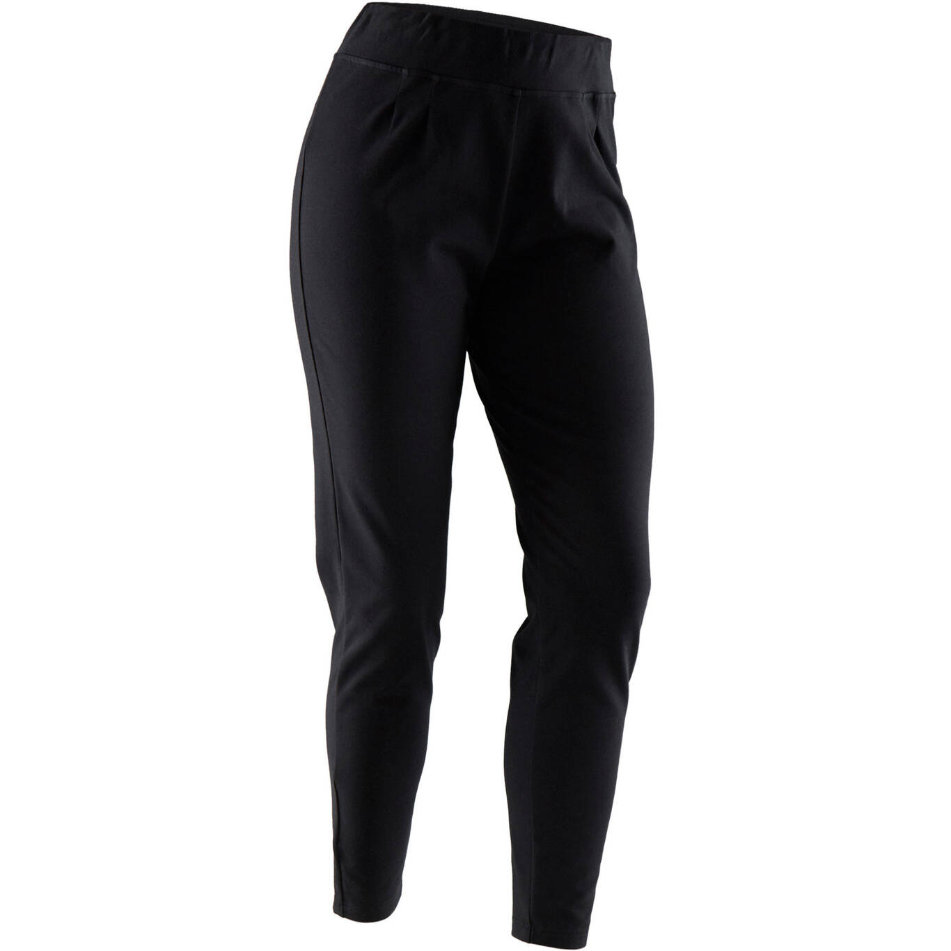 Women's Straight-Cut Cotton-Rich Jogging Fitness Bottoms 100 - Black