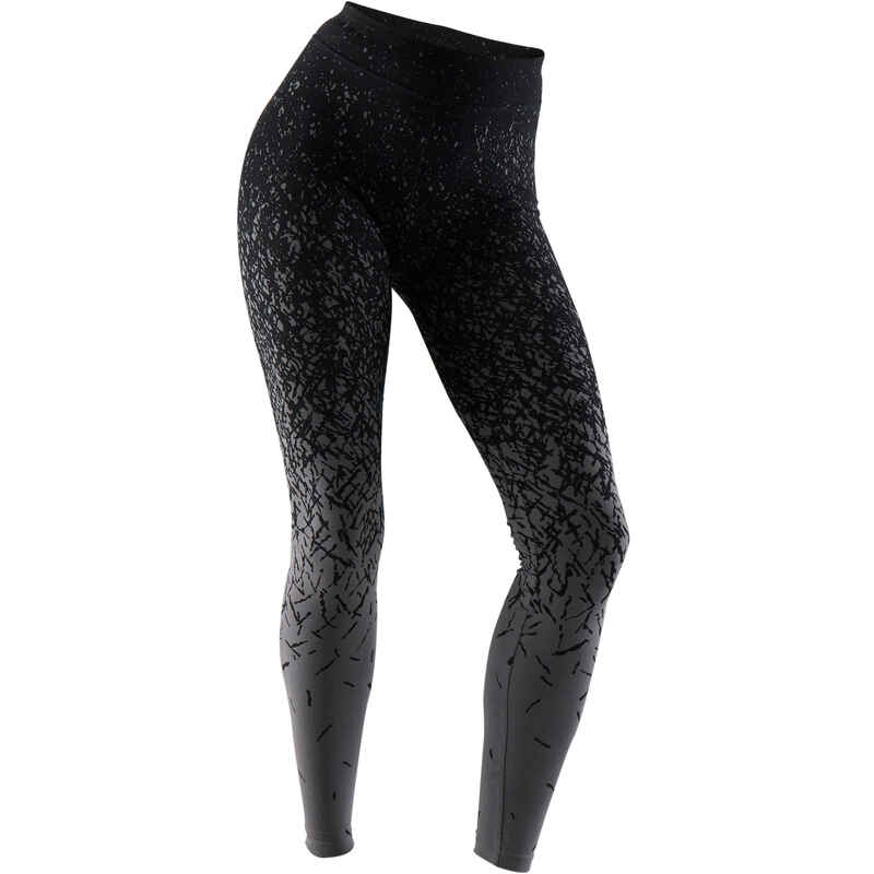 بنطلون Leggings Fit+500 Slim Fit للسيدات لتمارين الجيم والبيلاتس أسود / رمادي