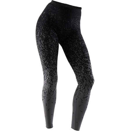 Legging Fit+ 500 slim Pilates Gym douce femme noir AOP gris foncé