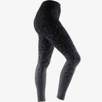 Fit+ 500 Women's Slim-Fit Gentle Gym & Pilates Leggings - Black AOP/Dark Grey