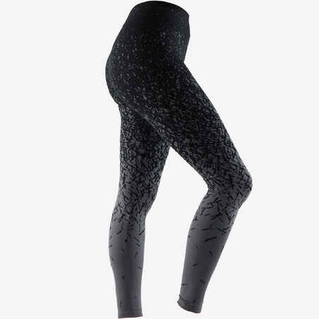 بنطلون Leggings Fit+500 Slim Fit للسيدات لتمارين الجيم والبيلاتس أسود / رمادي