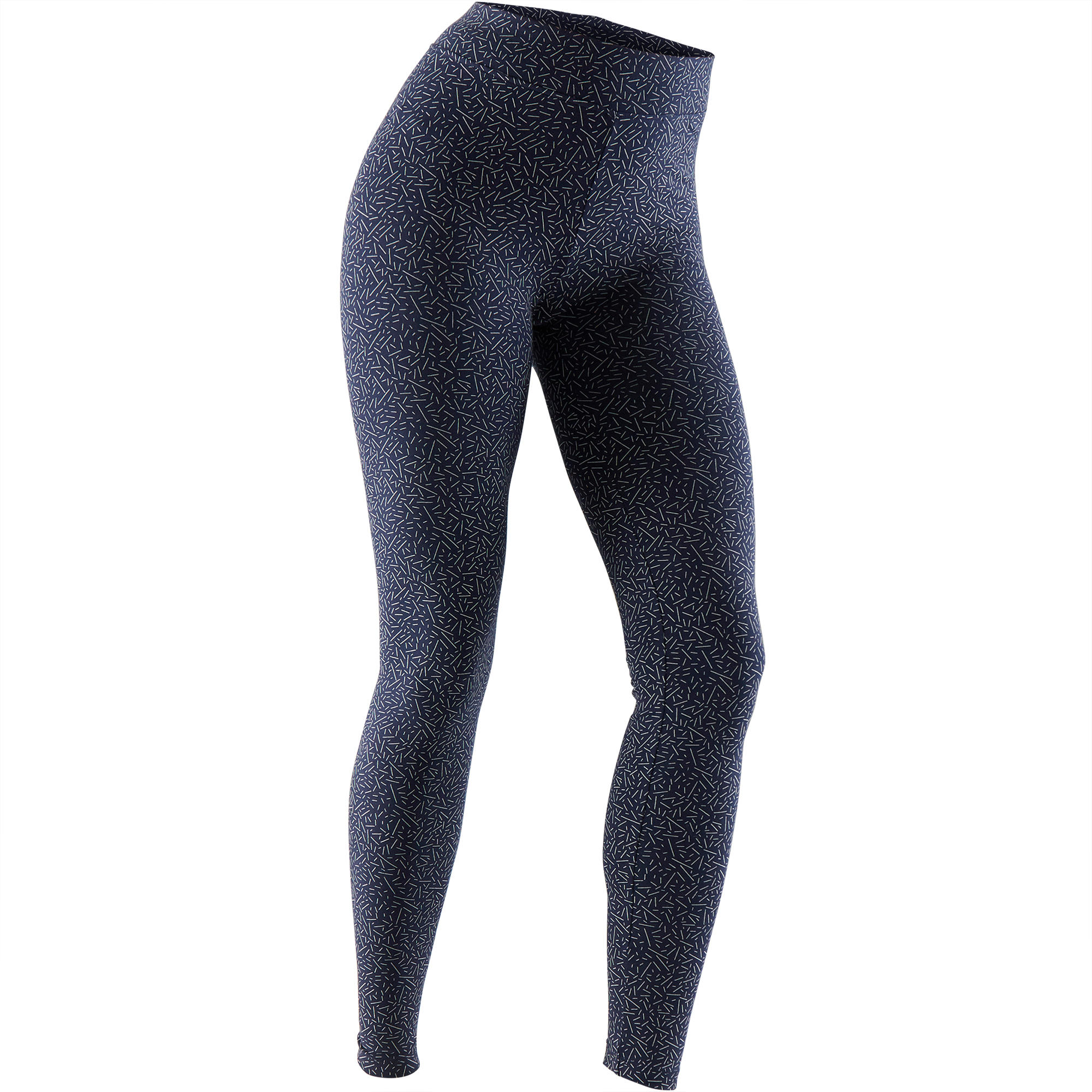 Domyos Legging Fit 500 Slim Pilates En Lichte Gym Dames Marineblauw Beige Aop domyos kopen in de aanbieding
