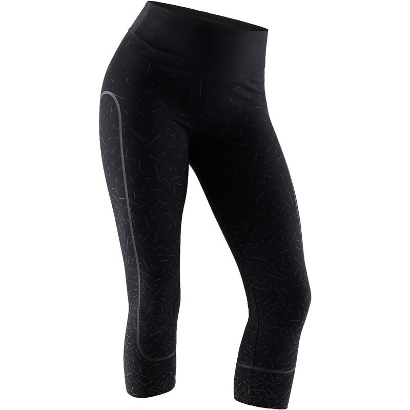Legging court de sport femme 560 ventre plat et galbant noir