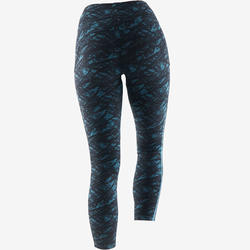 Legging 7/8 520 Pilates Gym douce femme noir imprimé turquoise