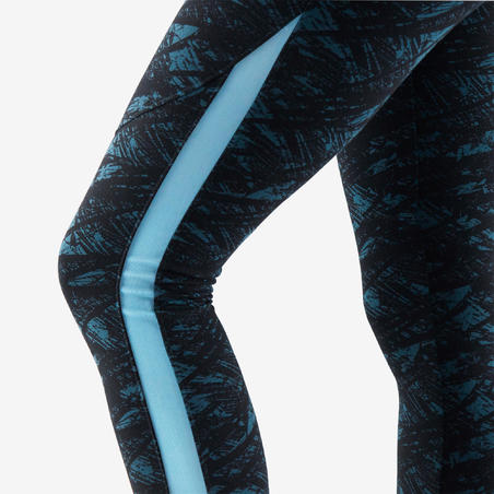 Legging 7/8 520 Pilates Gym douce femme noir imprimé turquoise