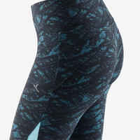 520 Women's Pilates & Gentle Gym 7/8 Leggings - Black/Turquoise Print