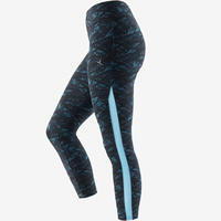 Legging 7/8 520 Pilates Gym douce femme noir imprimé turquoise