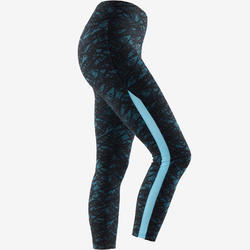 Legging 7/8 520 Pilates Gym douce femme noir imprimé turquoise