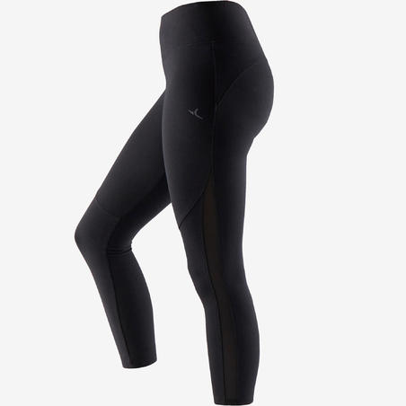 Legging court de sport taille haute 520 femme 7/8 en coton noir