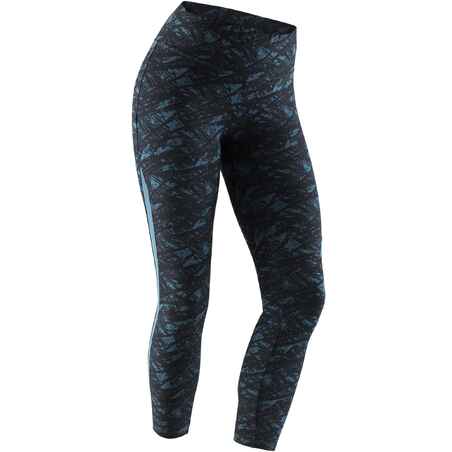 520 Women's Pilates & Gentle Gym 7/8 Leggings - Black/Turquoise Print