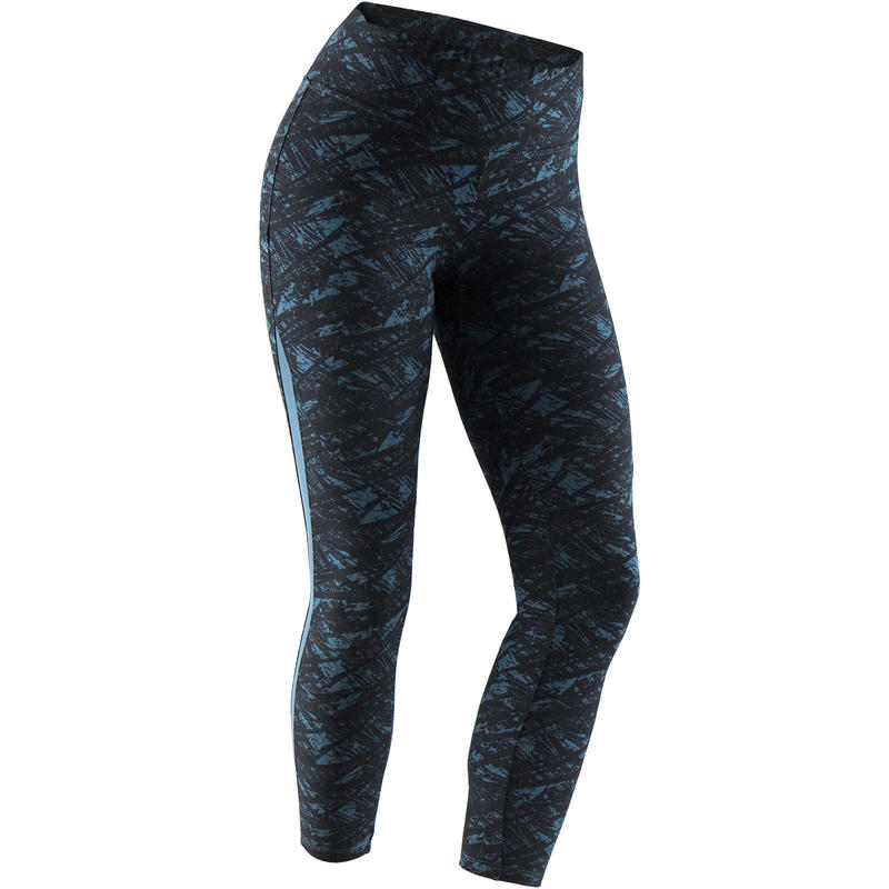 Legging 7/8 520 Pilates Gym douce femme noir imprimé turquoise