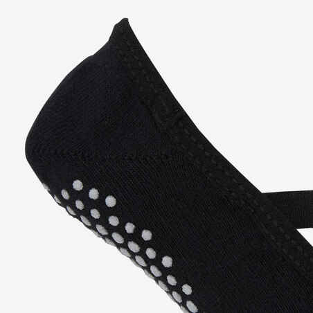 Women's Non-Slip Cotton Ballet Fitness Socks 500 - Black