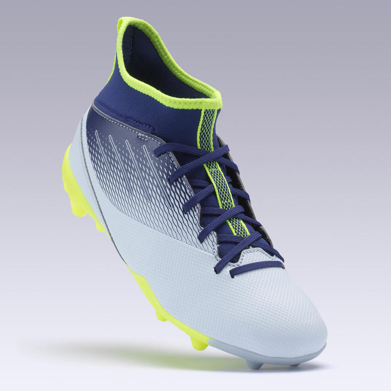 Chaussure de football enfant AGILITY 500 montante semelle MG gris et bleu Decathlon Cote d
