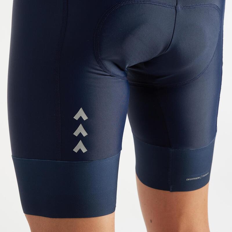 Radhose kurz mit Trägern Rennrad Herren RC 500 navyblau mit Tasche